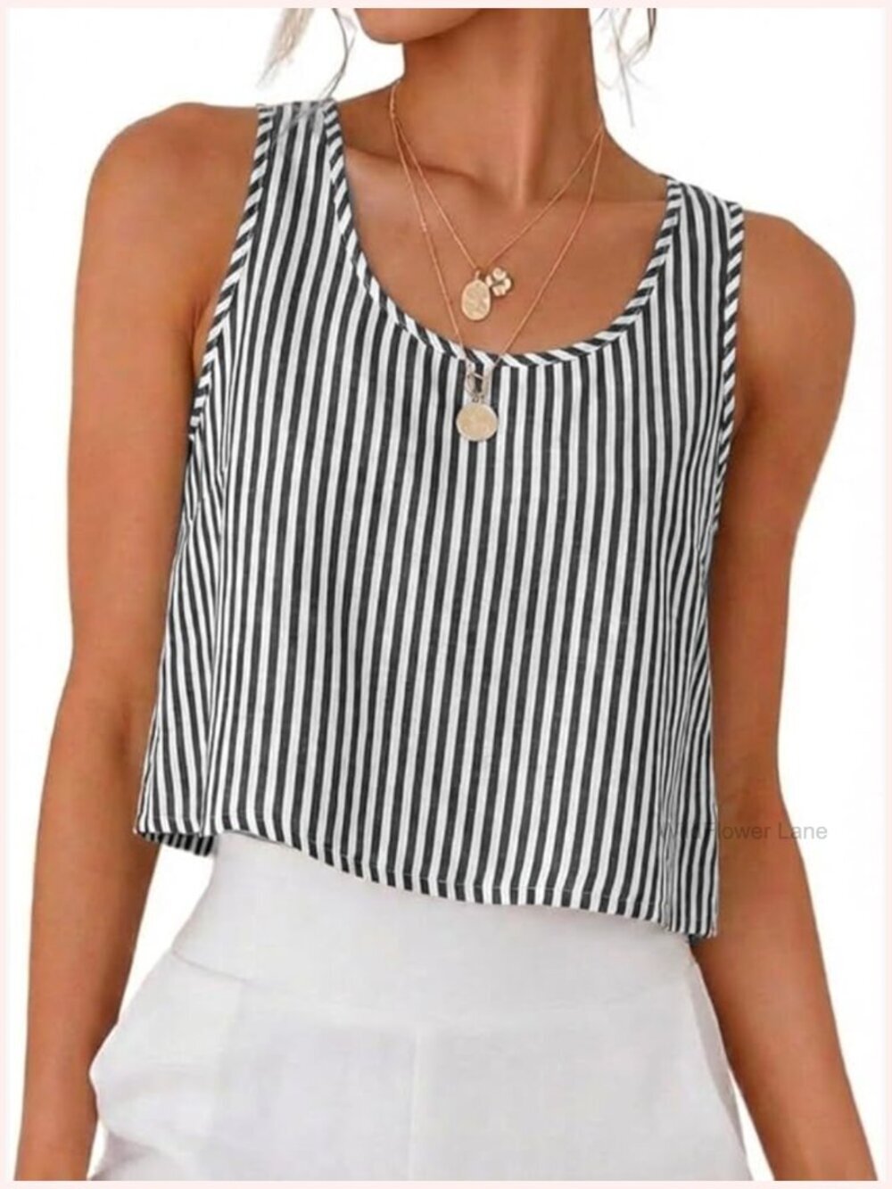 Scoop Neck Crop Tank Top Sleeveless Back Buttons Spring Summer
